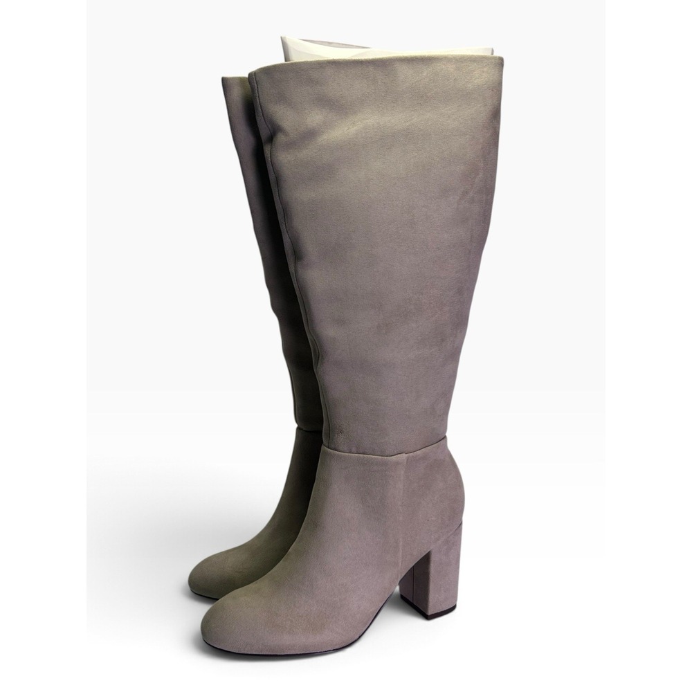Amazon Essentials Women's Tall Block Heel Boots Gray Size 7 Wide Calf Suede NWB